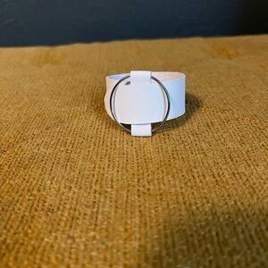 White Leather Bracelet cuff with Silver Accent hand made one of a kind